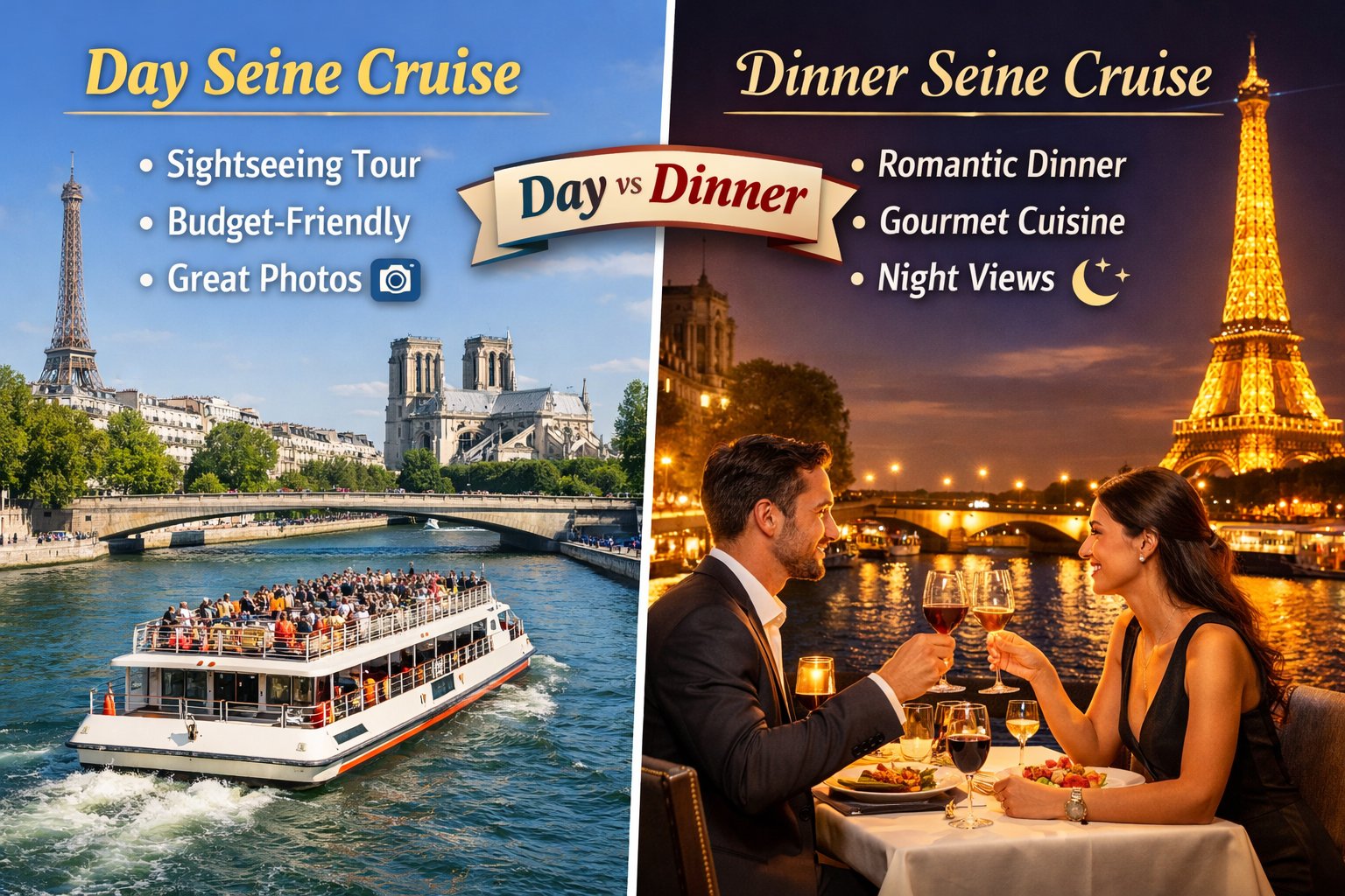 Day vs Dinner Seine River Cruise